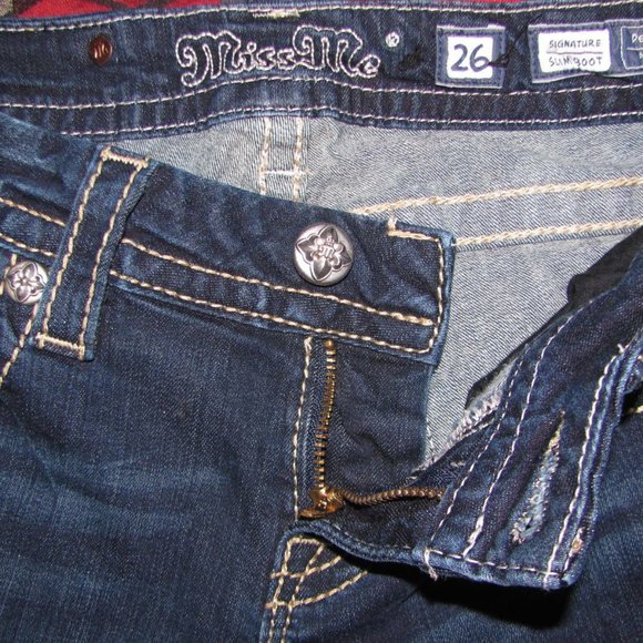 Miss Me Jeans Size 26 x 31 Signature Slim Boot Low Rise Embellished - Picture 7 of 12